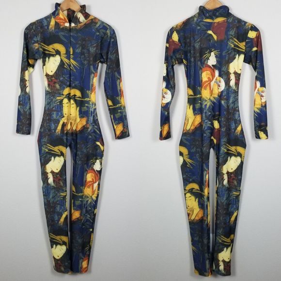 J. Lorraine Designs Kimmy Stretch Bodycon Jumpsuit In Geisha Print Size Medium - Picture 7 of 13
